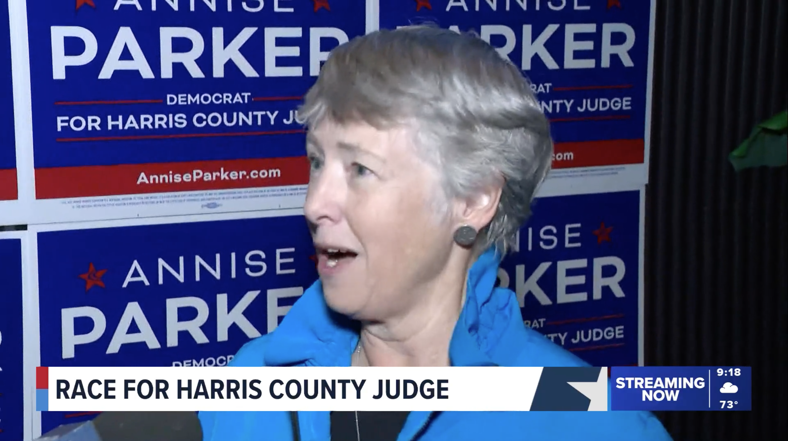 Video preview image of candidate Annise Parker on primary election night.